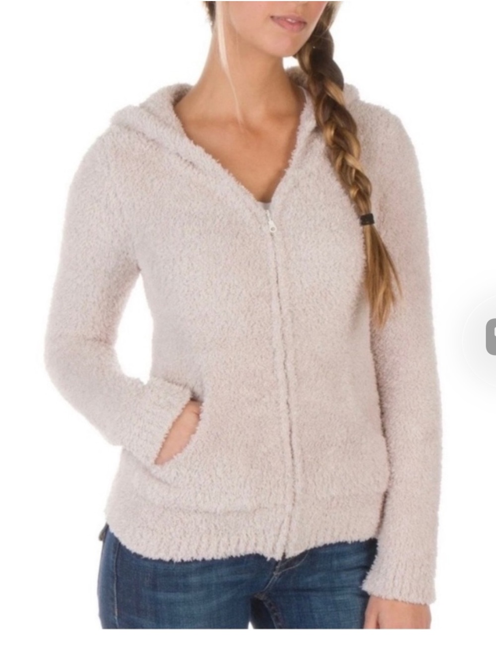 Barefoot Dreams CozyChic Pink Hoodie Zip Up Size M